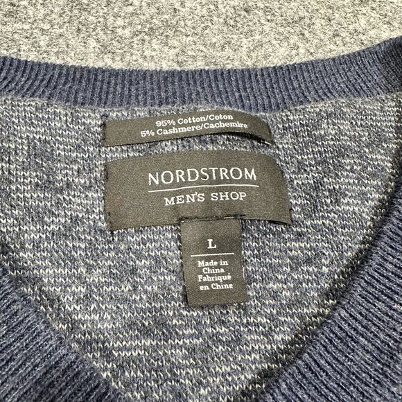Nordstrom Men’s Shop V Neck Pullover Sweater Blue Large Cotton Blend Cashmere - Picture 3 of 6